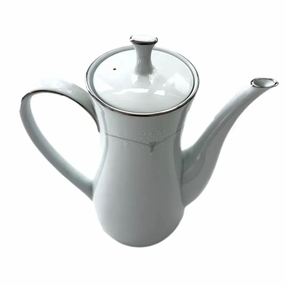 Noritake 6441 Whitebrook Coffee Pot and Lid Floral Bouquet Design EUC Platinum